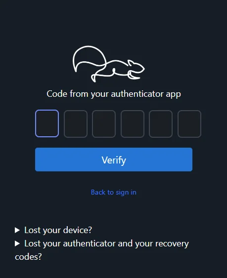 A sign-in verification screen asking for a six-digit code from an authenticator app.